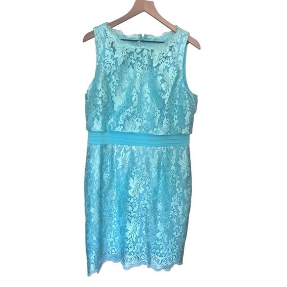 NEW Antonio MELANI Teal Lace Overlay Cocktail Dress Sz 14 - Picture 4 of 11